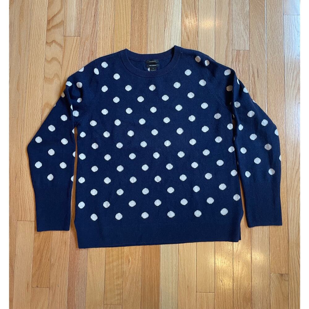Halogen Cashmere Polka Dot‎ Sweater, Navy and White, Size 1
